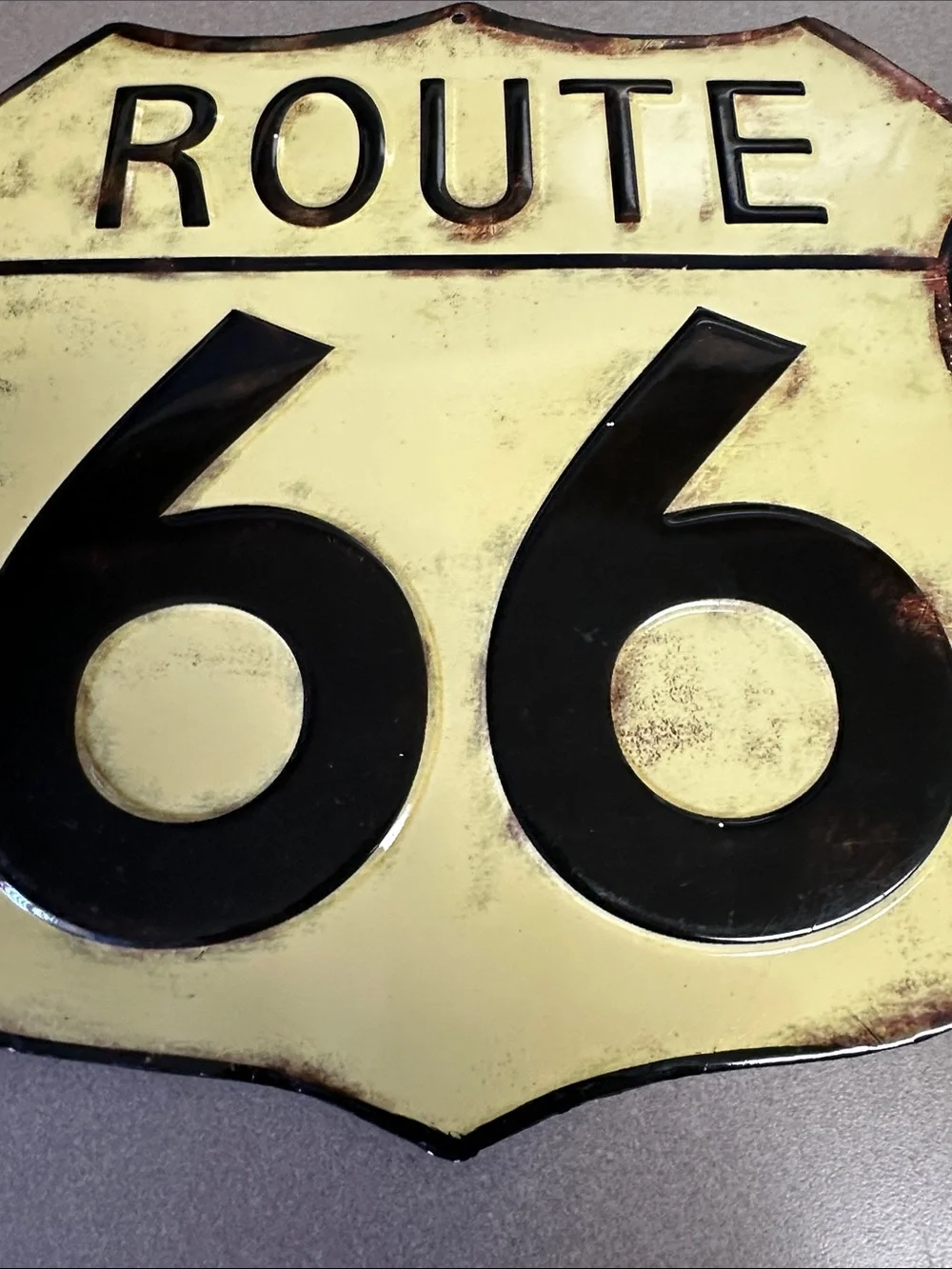 Open Road Brands Route 66 Metal Shield Wall Sign in Yellow and Black